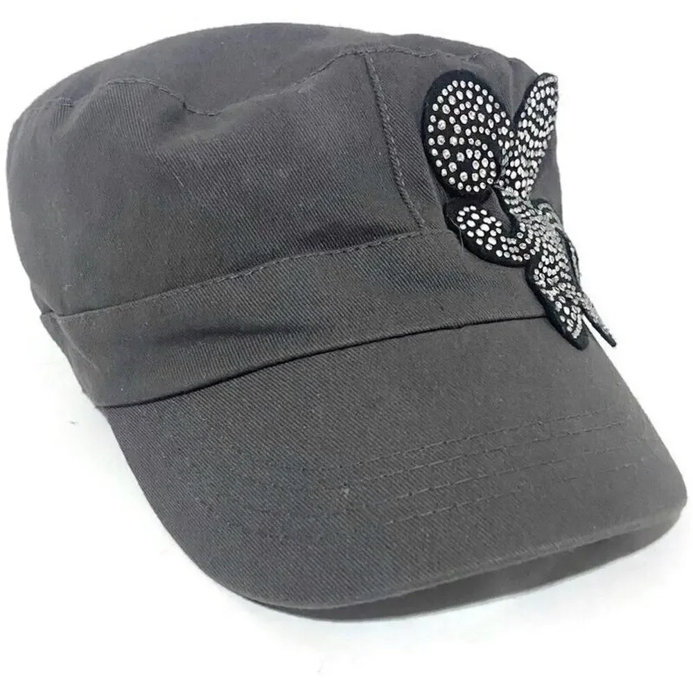 D&Y Accessories Women's Black Fleur De Lis Rhinestone Stretch Hat Elastafit